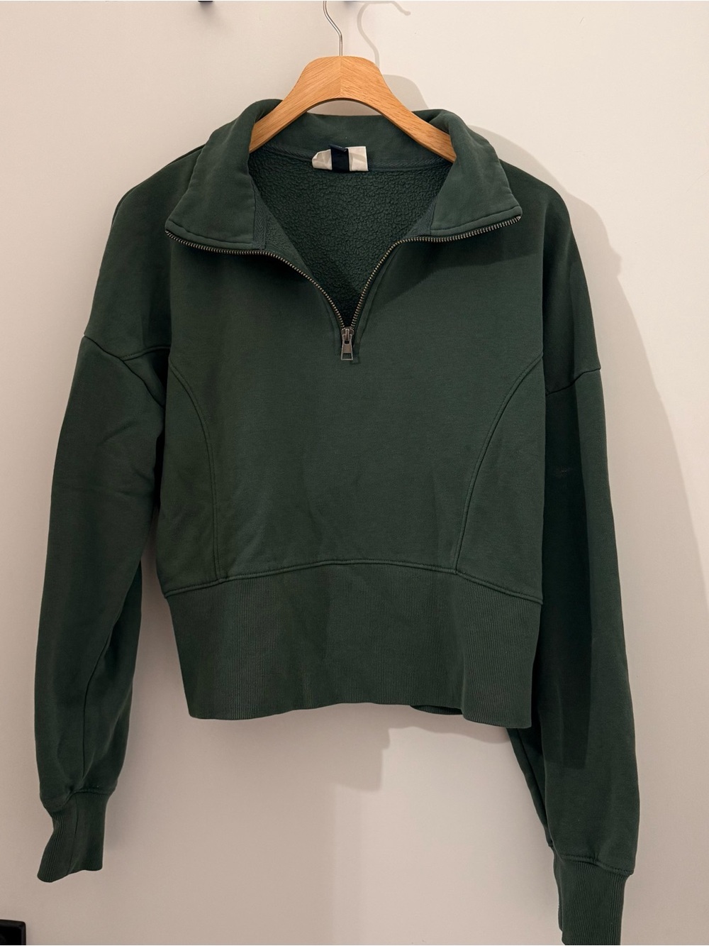 Universal Thread Cropped Dark Green Half-Zip Pullover Sweatshirt